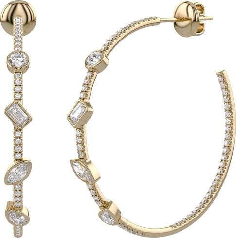 Inside Out Open Hoop Earrings for Women, 2.00 Carat (ctw) Lab Grown Diamond Earrings In 14K Gold Plated 925 Sterling Silver, 10K Or 14K Solid Gold Jewelry For Her in Kuwait