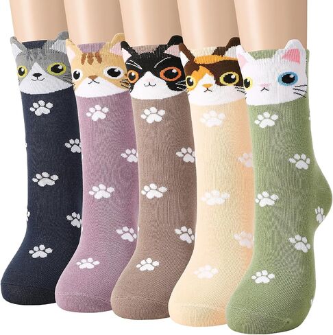 5 Pairs Cute Socks for Women, Funny Animals Socks, Novelty Fun Crew Socks Gifts for Animal Lovers in Kuwait