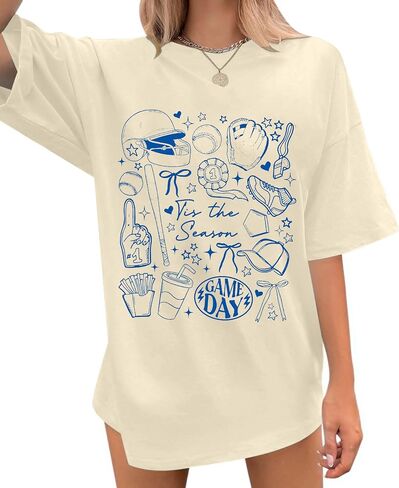 Women Baseball Oversized Shirts Baseball Mom Tees Game Day Short Sleeve Softball Shirt Funny Cute Ball Graphic Tees in Saudi Arabia