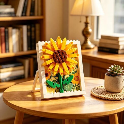 1PCS Framed Sunflower Hand-Assembled Figurine, Mini Flower Wall/Desk Decor, Sunflower Theme Collectible Statue for Home Office in Kuwait