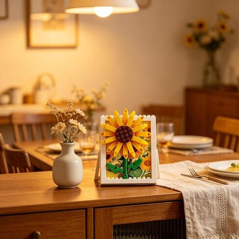 1PCS Framed Sunflower Hand-Assembled Figurine, Mini Flower Wall/Desk Decor, Sunflower Theme Collectible Statue for Home Office in Kuwait