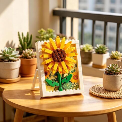 1PCS Framed Sunflower Hand-Assembled Figurine, Mini Flower Wall/Desk Decor, Sunflower Theme Collectible Statue for Home Office in Kuwait