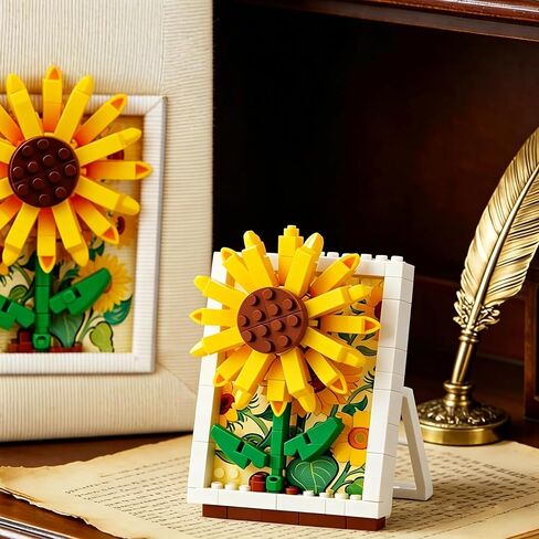 1PCS Framed Sunflower Hand-Assembled Figurine, Mini Flower Wall/Desk Decor, Sunflower Theme Collectible Statue for Home Office in Kuwait
