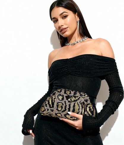 ENBEI Women's Sequin Leopard Print Evening Clutch Sparkly Handbag, Large Capacity Party Purse for Wedding Prom Cocktail Night Out | Sequin Leopard in Saudi Arabia