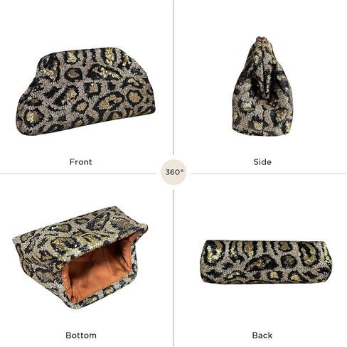 ENBEI Women's Sequin Leopard Print Evening Clutch Sparkly Handbag, Large Capacity Party Purse for Wedding Prom Cocktail Night Out | Sequin Leopard in Saudi Arabia