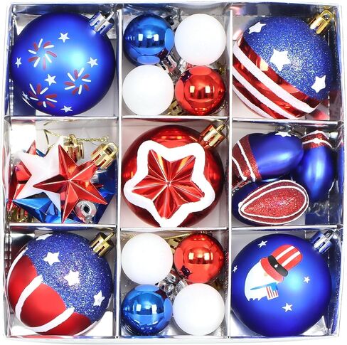 Memorial Day Decorations, 4th of July Decorations for Tree, 33PCS Red White and Blue Ornaments, Patriotic Decorations, Independence Day Decor, USA 250th Anniversary Decorations (Red White and Blue) in Saudi Arabia