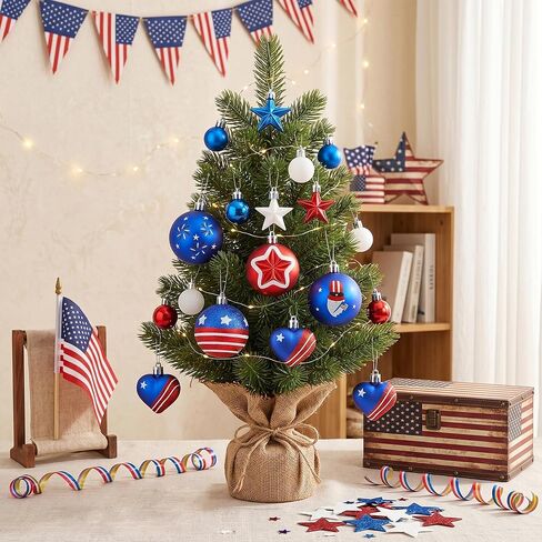 Memorial Day Decorations, 4th of July Decorations for Tree, 33PCS Red White and Blue Ornaments, Patriotic Decorations, Independence Day Decor, USA 250th Anniversary Decorations (Red White and Blue) in Saudi Arabia