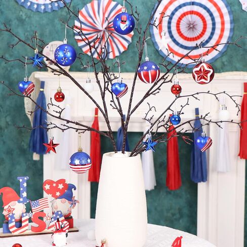 Memorial Day Decorations, 4th of July Decorations for Tree, 33PCS Red White and Blue Ornaments, Patriotic Decorations, Independence Day Decor, USA 250th Anniversary Decorations (Red White and Blue) in Saudi Arabia