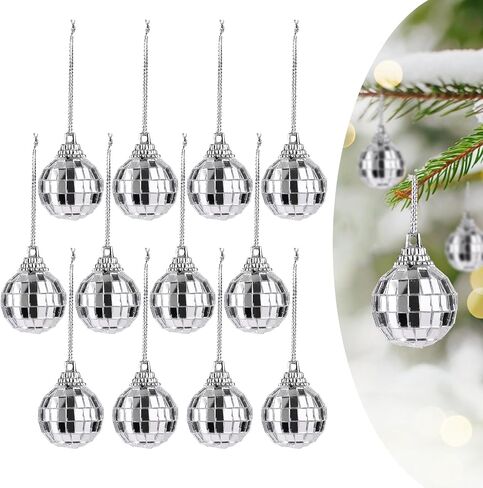 12PCS Mini Disco Balls,1.2" Silver Small Disco Balls Hanging for Party Decoration, Christmas Party Decorations Wedding Birthday Party Ornaments in Saudi Arabia