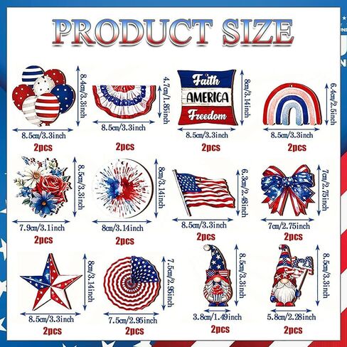 24 Pcs 4th of July Hanging Ornaments with Ropes Tree Independence Day Patriotic Wooden American Flag Memorial Day Party Decorations Supplies in Kuwait