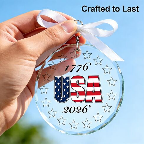 250 Anniversary USA Ornament 250th Anniversary Merchandise Commemorative American Independence Glass Pendant 1776-2026 for Veterans Day Gift National Pride Collection Gift Box in Saudi Arabia