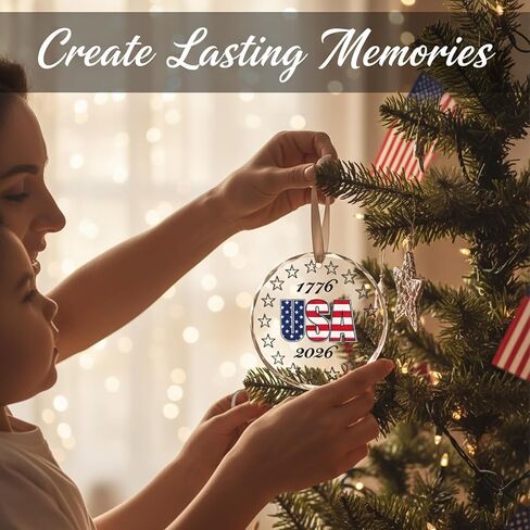 250 Anniversary USA Ornament 250th Anniversary Merchandise Commemorative American Independence Glass Pendant 1776-2026 for Veterans Day Gift National Pride Collection Gift Box in Saudi Arabia