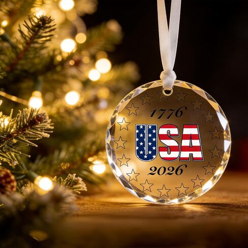 250 Anniversary USA Ornament 250th Anniversary Merchandise Commemorative American Independence Glass Pendant 1776-2026 for Veterans Day Gift National Pride Collection Gift Box in Saudi Arabia