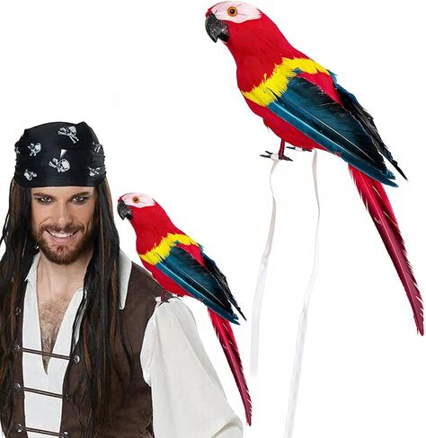 11.8" Pirate Parrot on Shoulder Foam Feather Parrot Macaw Birds for Decoration Costume Shoulder Ornament Modern Home Garden Party Decor (Red) in Saudi Arabia