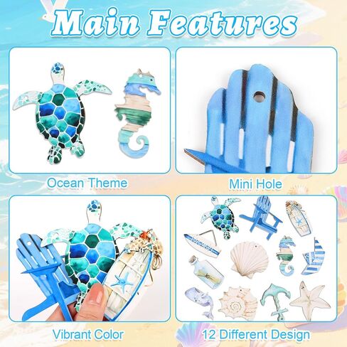 CCINEE 36pcs Summer Beach Wooden Hanging Ornaments, Ocean Theme Nautical Centerpieces for Classroom Office Coastal Navigation Party Tables Tree Decorations in Kuwait
