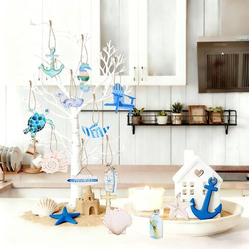 CCINEE 36pcs Summer Beach Wooden Hanging Ornaments, Ocean Theme Nautical Centerpieces for Classroom Office Coastal Navigation Party Tables Tree Decorations in Kuwait