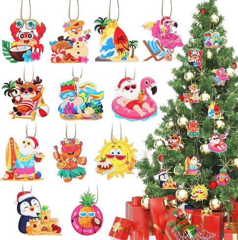 CCINEE 36pcs Summer Beach Wooden Hanging Ornaments, Ocean Theme Nautical Centerpieces for Classroom Office Coastal Navigation Party Tables Tree Decorations in Kuwait