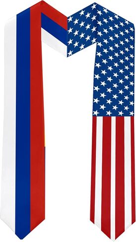 2026 Russia Flag and USA Flag Graduation Stole Graduation Sash for International Student (Baccalaureate Gown and Hat Not Included) in Saudi Arabia