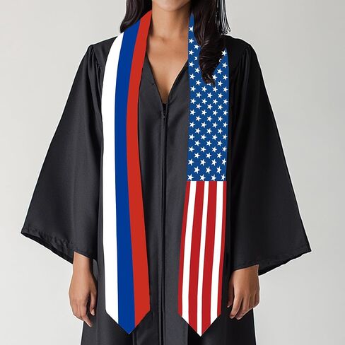 2026 Russia Flag and USA Flag Graduation Stole Graduation Sash for International Student (Baccalaureate Gown and Hat Not Included) in Saudi Arabia