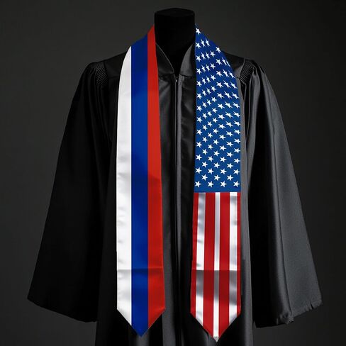 2026 Russia Flag and USA Flag Graduation Stole Graduation Sash for International Student (Baccalaureate Gown and Hat Not Included) in Saudi Arabia