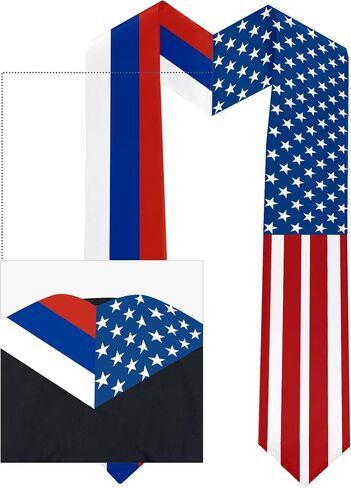 2026 Russia Flag and USA Flag Graduation Stole Graduation Sash for International Student (Baccalaureate Gown and Hat Not Included) in Saudi Arabia