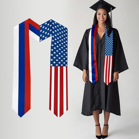 2026 Russia Flag and USA Flag Graduation Stole Graduation Sash for International Student (Baccalaureate Gown and Hat Not Included) in Saudi Arabia