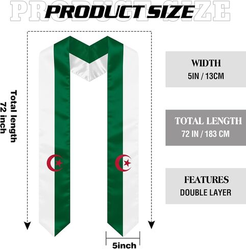 Algeria Graduation Sash Stole International Study Abroad Unisex Algeria Flag Graduation Scarf in Kuwait