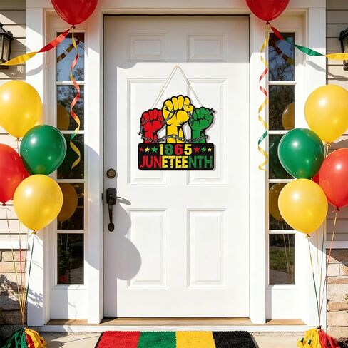 Wooden Juneteenth Decorations Door Wreath for Front Door Sign, June 19th 1865 African Afro American Freedom Day Wall Signs Hanging for Porch Yard Home Wall Art Decor Party Yard Porch Outdoor Indoor in Kuwait