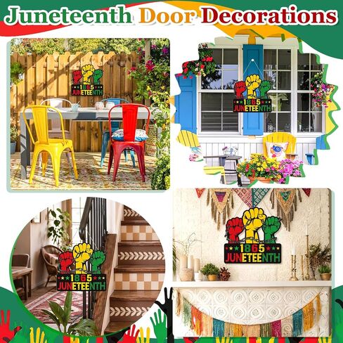 Wooden Juneteenth Decorations Door Wreath for Front Door Sign, June 19th 1865 African Afro American Freedom Day Wall Signs Hanging for Porch Yard Home Wall Art Decor Party Yard Porch Outdoor Indoor in Kuwait