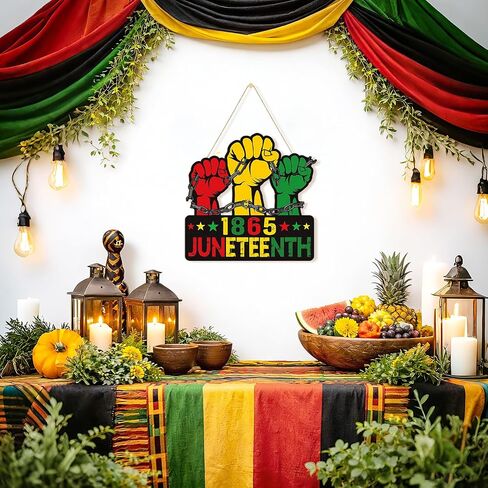 Wooden Juneteenth Decorations Door Wreath for Front Door Sign, June 19th 1865 African Afro American Freedom Day Wall Signs Hanging for Porch Yard Home Wall Art Decor Party Yard Porch Outdoor Indoor in Kuwait