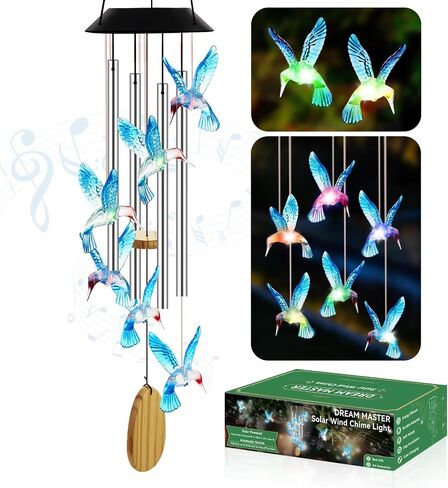 Wind Chimes for Outside, Solar Lights Outdoor Waterproof, Color Changing Hummingbird Light for Yard, Outdoor, Patio, Garden Decor, Wind Mobiles Gardening Gifts for Women, Mom, Wife, Blue Hummingbird in Saudi Arabia