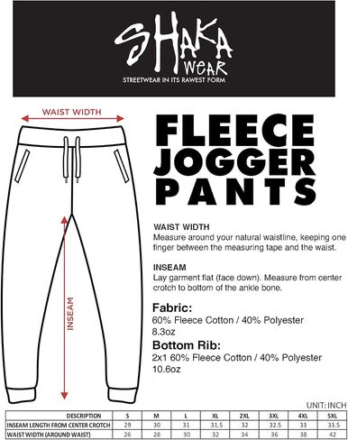 Shaka Wear Men’s Joggers Sweatpants - Medium Heavy Cotton Fleece Slim Fit Full Length Casual Pants Sports Workout FJP02 Black,2XL in Saudi Arabia