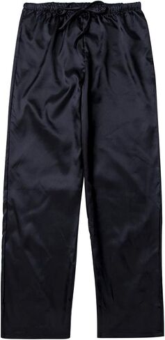 Honganda Men's Satin Pajama Pants, Sleepwear Long Pajama Bottoms with Drawstring Loungwear Pjs Pants (Black, Medium) in Kuwait