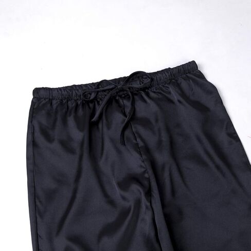 Honganda Men's Satin Pajama Pants, Sleepwear Long Pajama Bottoms with Drawstring Loungwear Pjs Pants (Black, Medium) in Kuwait