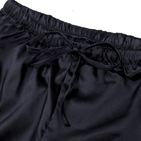 Honganda Men's Satin Pajama Pants, Sleepwear Long Pajama Bottoms with Drawstring Loungwear Pjs Pants (Black, Medium) in Kuwait