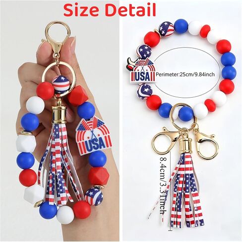4th of July USA Flag Bracelet Keychain Outfits for Women - Independence Day Patriotic Jewelry Tassel Key Ring in Kuwait