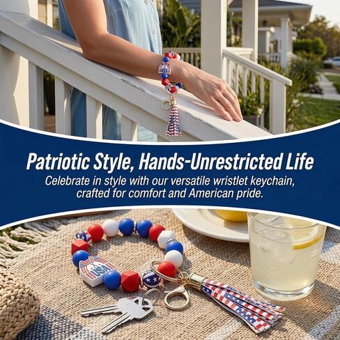 4th of July USA Flag Bracelet Keychain Outfits for Women - Independence Day Patriotic Jewelry Tassel Key Ring in Kuwait