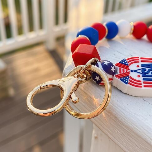 4th of July USA Flag Bracelet Keychain Outfits for Women - Independence Day Patriotic Jewelry Tassel Key Ring in Kuwait