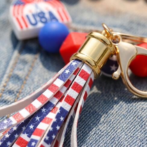 4th of July USA Flag Bracelet Keychain Outfits for Women - Independence Day Patriotic Jewelry Tassel Key Ring in Kuwait