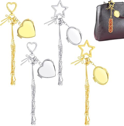 Unittype 4 Pcs Lip Gloss Holder Keychains Lipstick Holder Keychains with Mirror Y2k Lip Balm Aesthetic Key Chains Star Heart Purse Bag Charms for Women in Kuwait