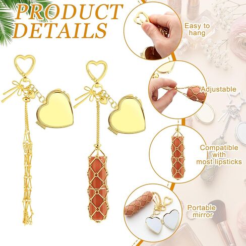 Unittype 4 Pcs Lip Gloss Holder Keychains Lipstick Holder Keychains with Mirror Y2k Lip Balm Aesthetic Key Chains Star Heart Purse Bag Charms for Women in Kuwait