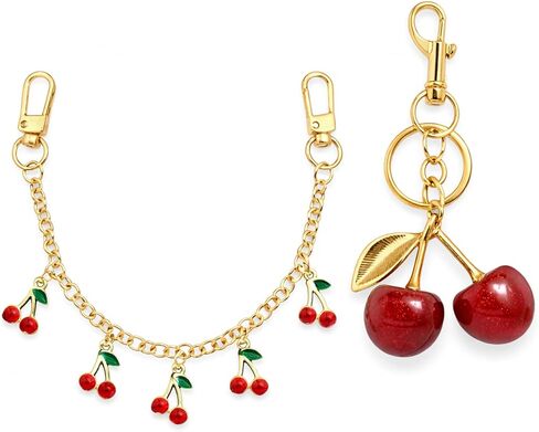 Cherry Bag Charm for Handbags, Cute Cherry Purse Charm Chain | Gold Red Tote Bag Accessories for Women in Saudi Arabia