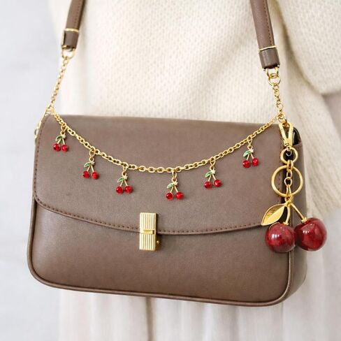Cherry Bag Charm for Handbags, Cute Cherry Purse Charm Chain | Gold Red Tote Bag Accessories for Women in Saudi Arabia