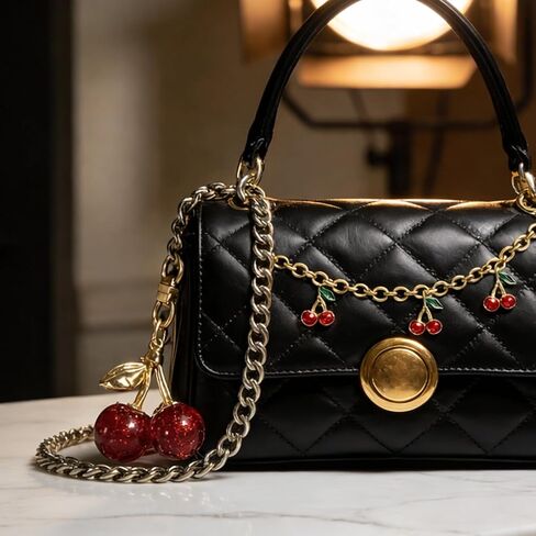 Cherry Bag Charm for Handbags, Cute Cherry Purse Charm Chain | Gold Red Tote Bag Accessories for Women in Saudi Arabia