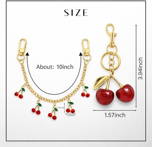 Cherry Bag Charm for Handbags, Cute Cherry Purse Charm Chain | Gold Red Tote Bag Accessories for Women in Saudi Arabia