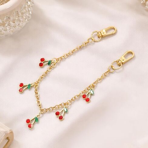Cherry Bag Charm for Handbags, Cute Cherry Purse Charm Chain | Gold Red Tote Bag Accessories for Women in Saudi Arabia