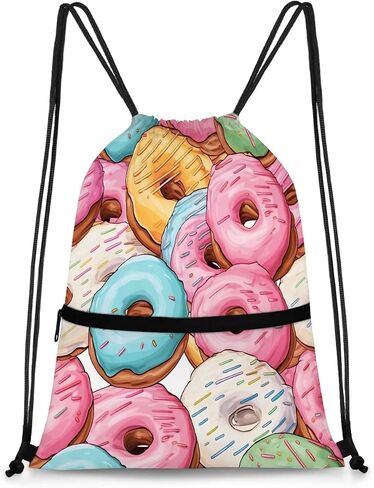 Drawstring Backpack Colorful Donuts Water Resistant String Bag Sports Sackpack Gym Sack with Side Pocket for Men Women in Saudi Arabia