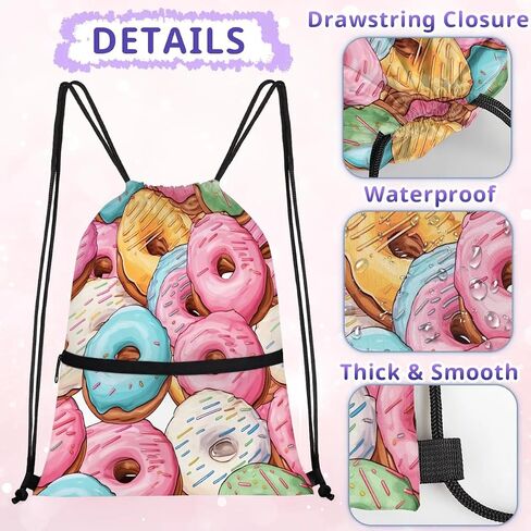 Drawstring Backpack Colorful Donuts Water Resistant String Bag Sports Sackpack Gym Sack with Side Pocket for Men Women in Saudi Arabia