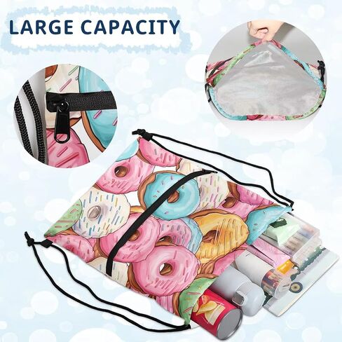 Drawstring Backpack Colorful Donuts Water Resistant String Bag Sports Sackpack Gym Sack with Side Pocket for Men Women in Saudi Arabia