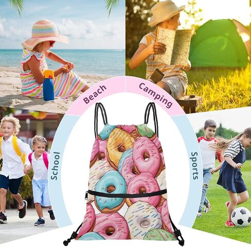 Drawstring Backpack Colorful Donuts Water Resistant String Bag Sports Sackpack Gym Sack with Side Pocket for Men Women in Saudi Arabia
